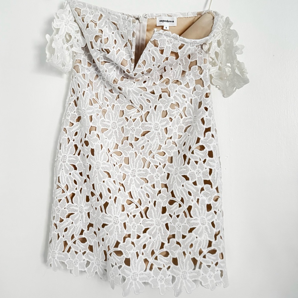 Beautiful Superdown white lace off-shoulder mini dress in size Small